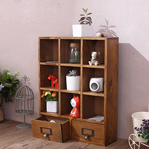Image of 9-Cube Wooden Display Shelf with 2 Drawers Desktop Storage Organizer Brown | Home Decor | Wall Shelves
