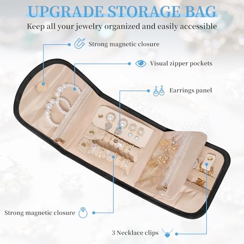 Image of Travel Jewelry Holder Organizer Case, Foldable Jewelry Storage Bag, for Necklaces Rings Earrings Bracelets, Small, Black