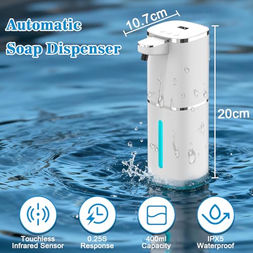 Seifenspender Automatisch No Touch 400ml Elektrischer Seifenspender mit 9-Stufig Einstellbar, Display, USB Wiederaufladbarer, IPX5 Wasserdicht Schaumseifenspender Wandbefestigung für Bad Küche Büro 4