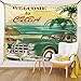 Ambesonne Retro Tapestry, Nostalgic Welcome to Cuba Print Classic Car Beach Ocean Palm Trees, Wide Wall Hanging for Bedroom Living Room Dorm, 60