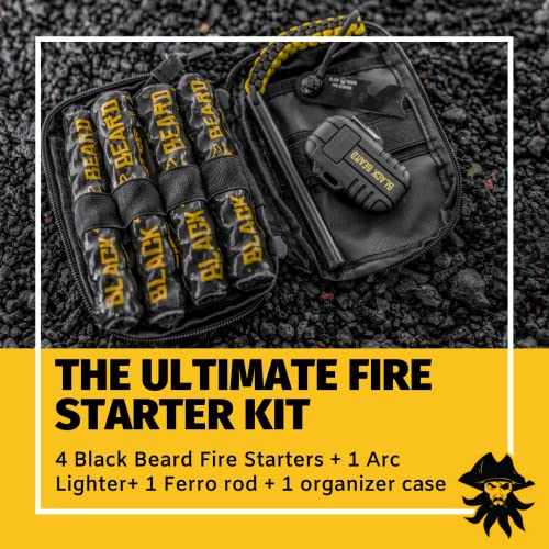 Black Beard Pirate's Plunder Fire Starter Kit With Waterproof Plasma Arc Lighter, Ferro Rod & Fire Starter Rope | Fast Lighting Fire Starter Kit For Campfires In All-Weather Waterproof & Windproof #TOP1