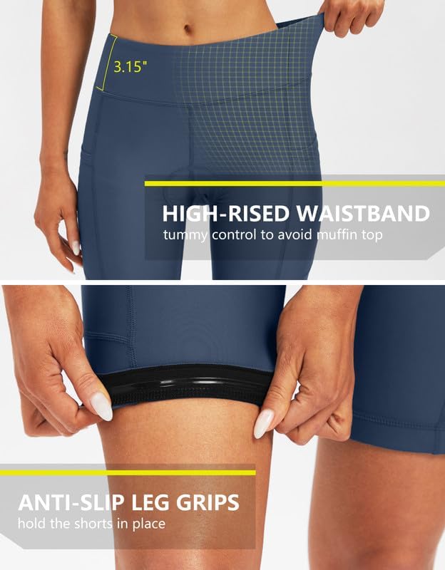 Bikewa Women's 4D Padded Bike Shorts Cycling Riding Road Biking Bicycle Cycle Shorts for Women Zipper Pockets