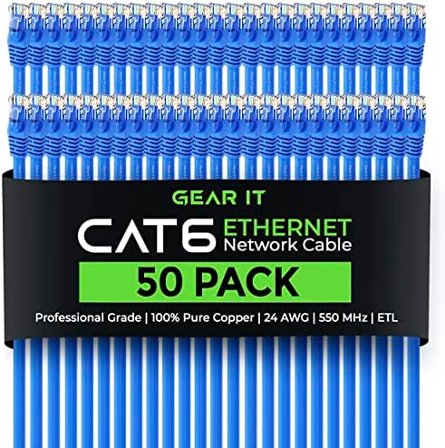 GearIT Cat 6 Ethernet Cable 1 ft (50-Pack) - Cat6 Patch Cable, Cat 6 Patch Cable, Cat6 Cable, Cat 6 Cable, Cat6 Ethernet Cable, Network Cable, Internet Cable - Blue 1 Foot