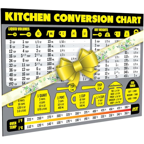 Kitchen Measurement Conversion Chart Magnet - Extra Large Easy to Read Magnetic Kitchen Decor - Weight, Liquid, Temperature Recipe Measuring Tool - Cooking, Cookbook & Baking Accessories Fridge Magnet