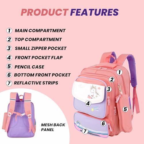 Image of Storite School Bag for Kids Girls 17L | Unicorn Backpack | Cute Purple School Backpack | Lightweight Water-Resistant Bag for Nursery, Preschool & Primary | Travel & Birthday Gift