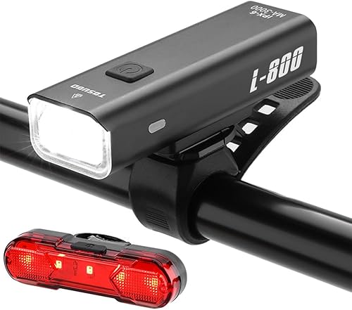 Juego de luces para bicicleta recargable por USB de 3000 mAh con grado impermeable IPX6, súper brillante, 800 lúmenes, 4+4 modos de luces, luz
