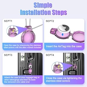 2-Pack for Airtag Holder Anti-Lost Air tag Lock Case with Wire Cable Compatible with Apple AirTag, Ultra Durable Waterproof Air tag Case for Luggage, Key, Backpack, Pets, Bik (Clear Pink & Purple)