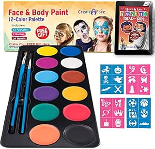 Face Paint for Kids - Vibrant Face Painting Colors, Stencils & 2 Brushes - Body Paint Face Paint Kids - Facepaint Kit Tutorials & E Book - Fun, Easy to Use & Hypoallergenic. For Toddler Teens & Adults