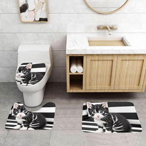 Lot de 3 tapis de bain chaton noir et blanc antidérapants - 4