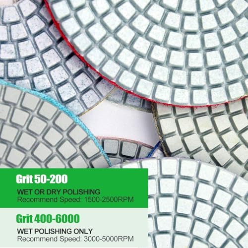 Image of 16PCS Wet Dry Diamond Polishing Pad Kit, 4 Inch Diamond Sanding Pad 30-6000 Grit with 5 /8''-11 Thread Backer Plate for Concrete Marble Quartz Granite Countertop Stone & Tile Polishing