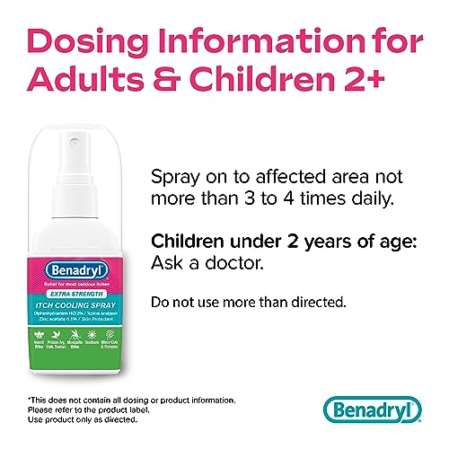benadryl extra strength itch cooling spray topical analgesic spray with diphenhydramine hci amp zinc acetate skin protectant for fast relief from insect bites travel size 2 fl oz