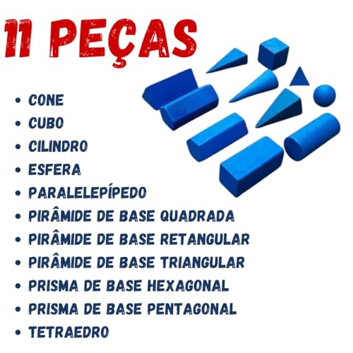 Sólidos Geométricos 11 Peças em Madeira para o Aprendizado de Figuras Geométricas