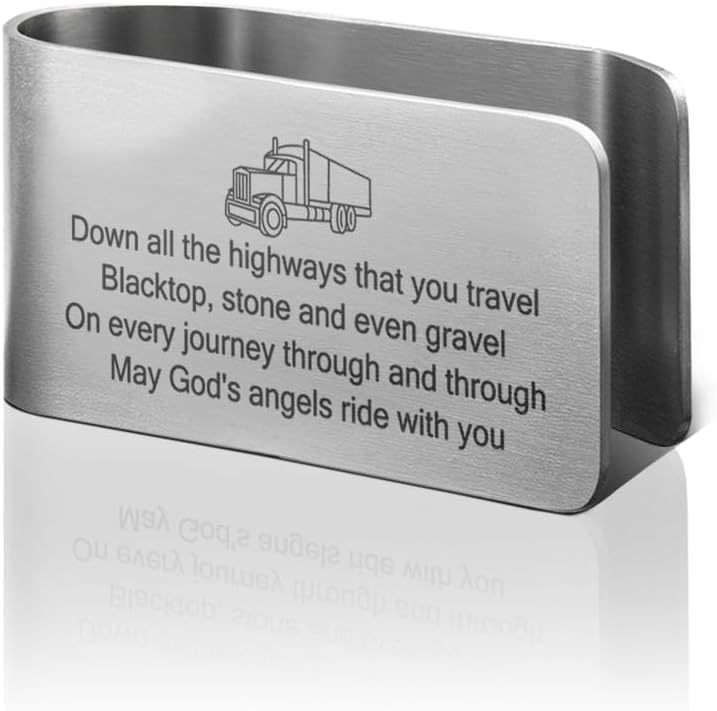 May God's Angels Ride with You Engraved Stainless Steel Car Visor Clip, Truck Visor Car Accessories, Safe Driving Religious Gifts for Trucker, Father's Day Birthday Gifts for Man Husband Dad
