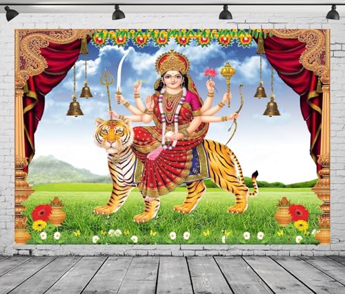 CORFOTO 7x5ft Indian God Backdrop India Pooja Sheran Wali MATA
