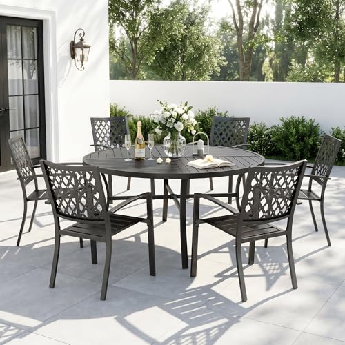 Image of Sophia & William 7 Pc Round Outdoor Dining Set, 54 inch Metal Table w / 6 Chairs | Perfect for Patio, Deck, Yard, Porch. Outdoor Dining Set for 6, 7 Piece Metal Patio Furniture Set