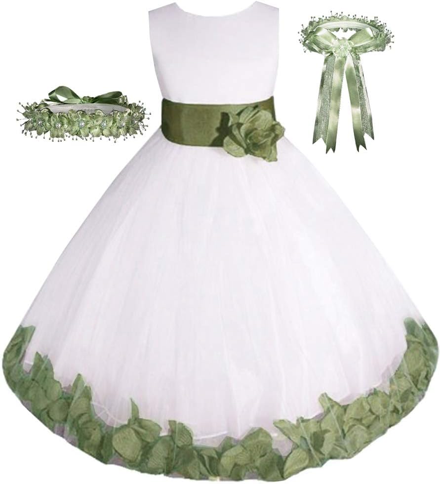 Little-Girls' White/sage Flower Girl Dress Size 2