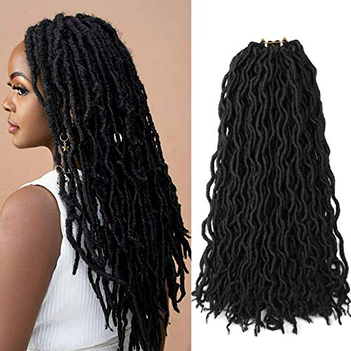 Gypsy Faux Locs Crochet Braids 18 Inch 5 Packs wavy crochet hair Natural Wave Pre-looped Twist Faux Locs Crochet 24 Strands/Pack African Roots Braid （1B）