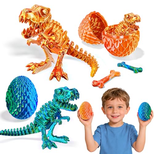 2 Packs 3D Printed Dinosaur Toys for 3-5 5-7 Years Boys, Jurassic T-rex Skeleton Action Figures with Large Storage Dino Eggs, Birthday Gifts Fidget Toys for 3 4 5 6 7 8 9 10 11 12 Years Old Boys Girls - image 1