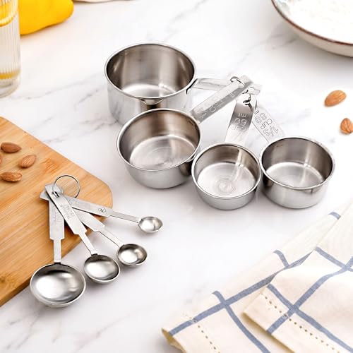 Image of Nestasia Stainless Steel Measuring Cups & Spoons Set of 8 - Stain & Rust Resistant Measuring Cups with Measurement Markings for Cooking & Baking | 100% Food Safe, Dishwasher Safe & Nested Tools