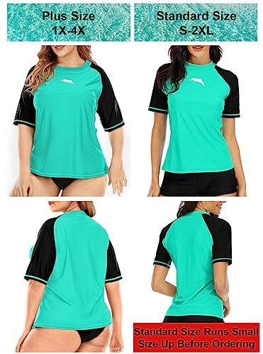 Halcurt Sun Swim Shirt Women Plus Size Uv Protection Rash Guard Swim Tops Turquoise 1X #TOP1