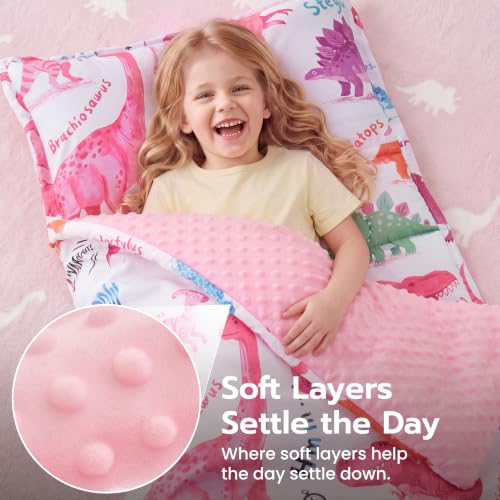 Image of JOIEDOMI Toddler Nap Mat with Removable Pillow and Minky Blanket 55''x30'' Kids Sleeping Bag for Boys and Girls Ages 3-6 Roll Up Soft Nap Mats for Preschool Kindergarten Daycare Sleepover
