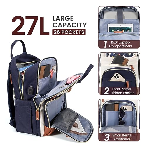 LOVEVOOK Laptop Backpack for Women Waterproof 15.6 inch Work Bag Womens Rucksack with Anti-theft Zipper & USB Port - Image 3