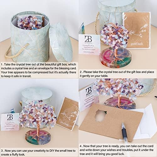 ZenBless 7 Chakra Healing Crystals Stones Tree, Amethyst Pink Aquamarine Leaf Wire on Natural Agate Slice Base House Warming Feng Shui Decoration Luck Gifts for Women Mom Birthday Valentine's Day - Image 8