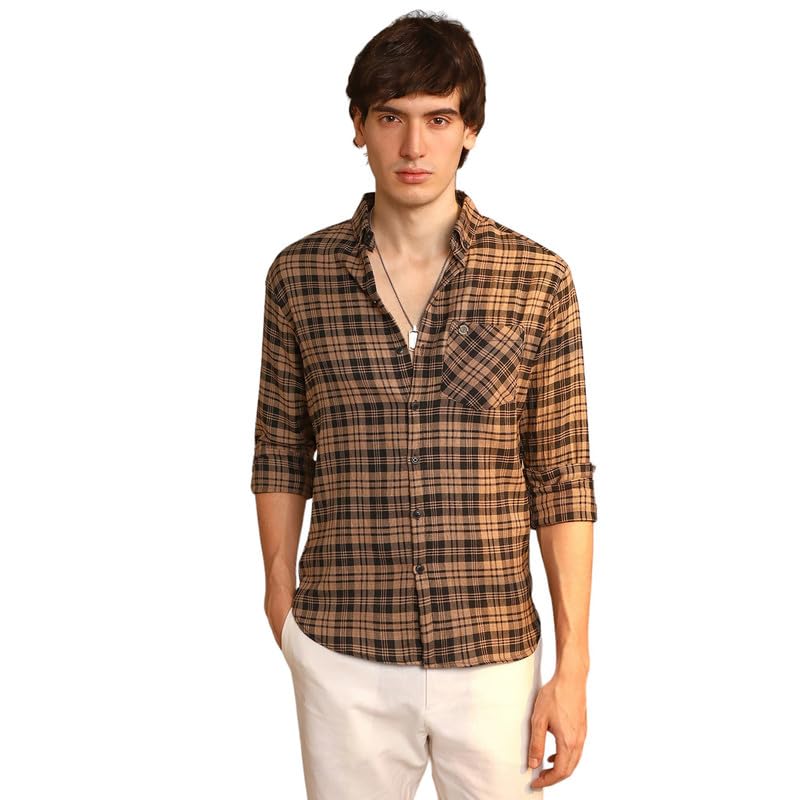Image of CAHOOT Men's Gingham Shirt | Casual Wear | Spread Collar | Long Sleeve | Button Closure | Shirt Crafted with Comfort Fit for Everyday Wear