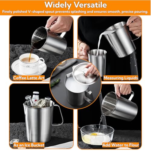 Jarra medidora de acero inoxidable 2L con tapa y asa miniatura 3