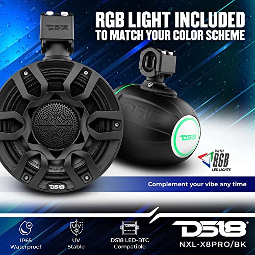 DS18 Marine Speakers Bundle - Waterproof BT Audio Receiver Rocker Switch with 2X 8 Compact Wakeboard Tower Speakers with Hybrid Mid-Range & RGB LED Lights - Great for Powersports, ATV UTV & Boats - image 5