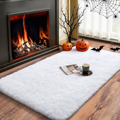 Merelax Fluffy Rug Shaggy Area Rug, Snow White 2x4 Small