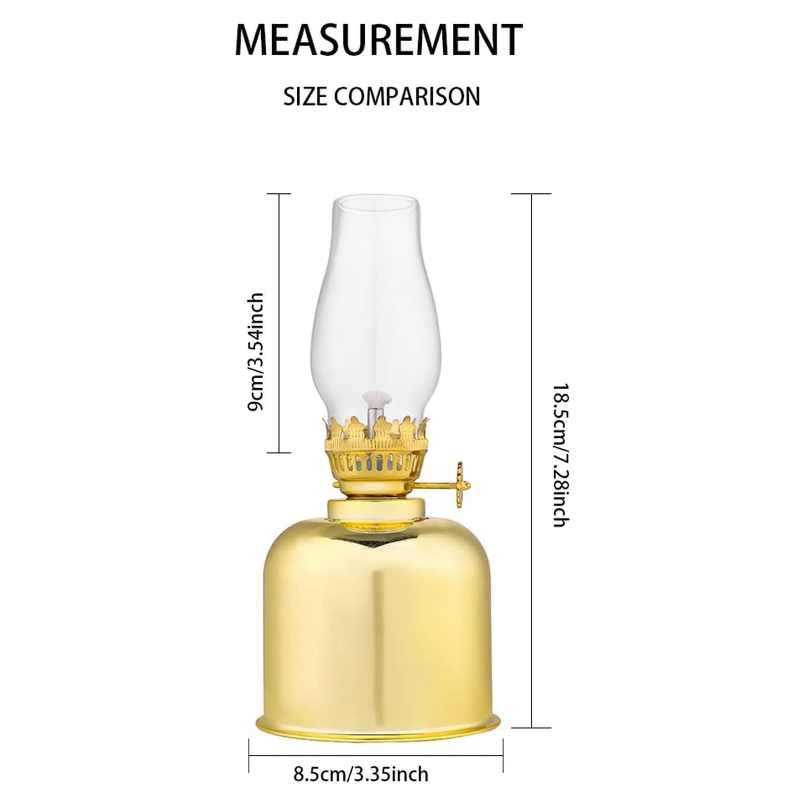 Lampe À Kérosène Miroir 7,28 "Lampe À Huile en Verre Lampe À Beurre Réglable avec Interrupteur Lampe À Huile Classique Intérieure Extérieure pour L'éclairage Domestique Décoratif