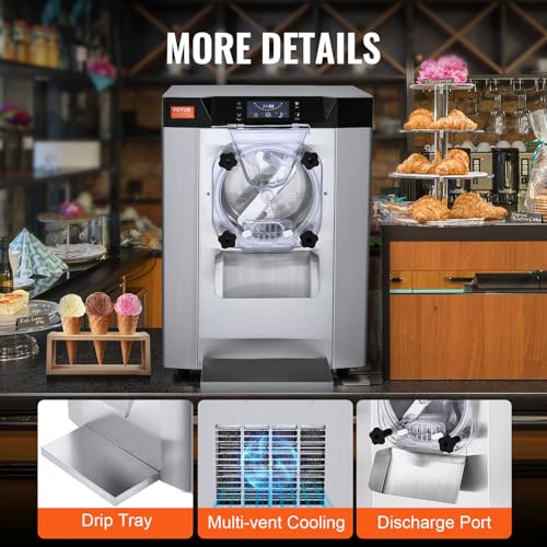 VEVOR Kommerzielle Eiscreme-Maschine, 12 L/h Einzelgeschmacksrichtung Arbeitsplatten-Eiscrememaschine für Hartes Servieren, 4,5 L Edelstahlzylinder, LED-Panel, Automatische Vorkühlung mit Reinigung – Bild 7