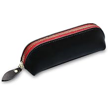 Vintage Leather Pencil Case, Handcrafted Genuine Leather Zippered Fountain Pen Pouch, Pencils Holder Stationery Bag for Men and Women Brown