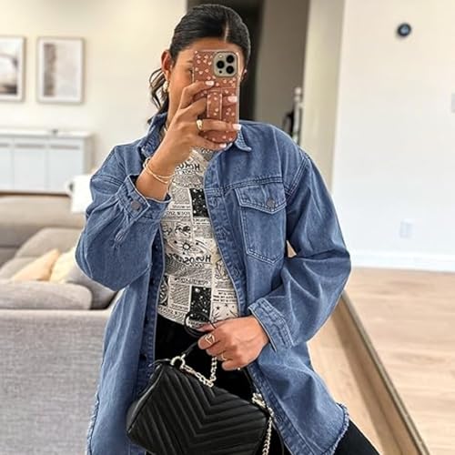 2025 Women's Casual Denim Button Down Distressed Jacket, Oversized Jean Jacket, Retro Casual Long Sleeve Shackets2