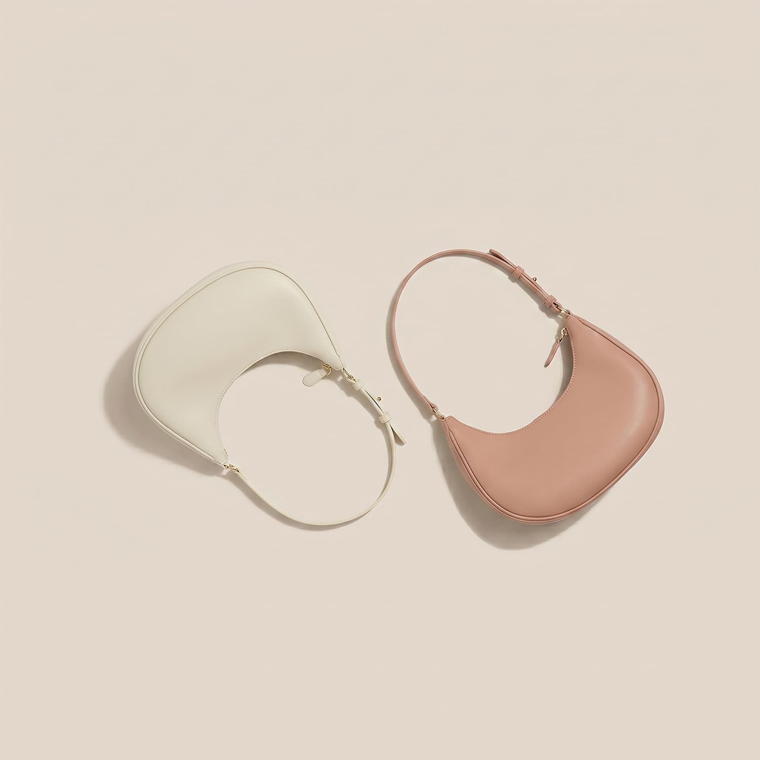 Bolso Bandolera Mujer de Cuero Genuino Blandito, Bolso de Hombro Media Luna Axila, Elegante Bolso Baguette Minimalista Casual Diario Rosa