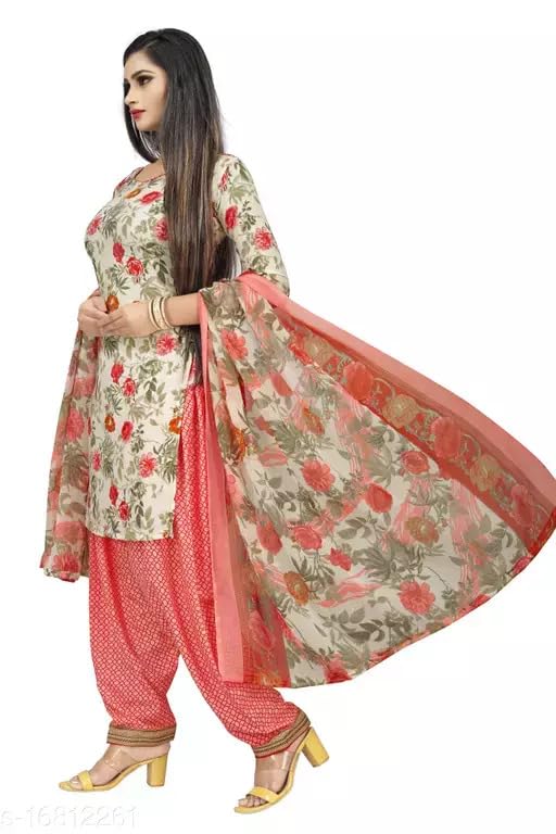 Image of LG Fashion reyon Kurti multani Kurta with and Flower Pink Dupatta and Bottom unsteached Set - Jaipuri Kurti