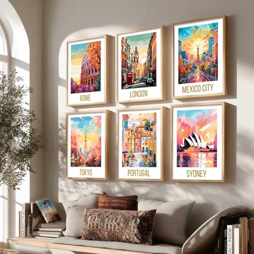 Image of kotart City view wall art poster with Frame for Home Decoration - Painting for Living Room Bedroom Office Wall hanging frames - (Pack of 6 Multicolor) (19X25 inch, G)