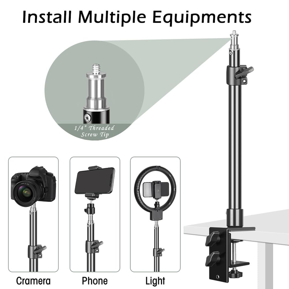 C TríPode Abrazadera Montaje en Escritorio Soporte de Luz con RóTula de Bola de 1/4 Pulg. Accesorio de Mesa Soporte de Mesa Ajustable para CáMara