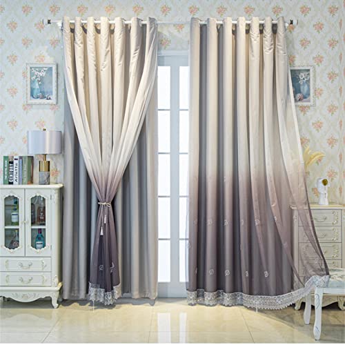NSAIH Cortina de Dos Pisos Moderno Aislamiento térmico Cortina Opaca y Visillos Cortina con Ojales,Dormitorio de niña Cortina de Doble Capa Ventana para Habitacion Infantil,salón,Gris,1pcs Cover