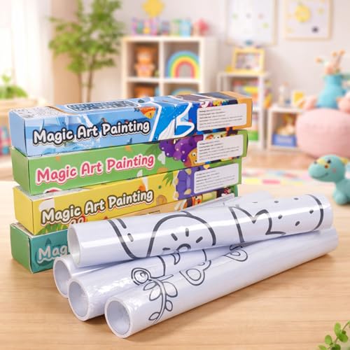 Image of WISHKEY Kids Drawing & Colouring Paper Roll 3 Meter 30CM Width Pack Of 4 Large Coloring Roll Sheet for Toddlers Creative Art Painting & Sketching Paper for Kids Age Above 3 Years