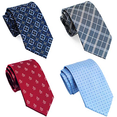 ZENXUS Extra Long Ties for Big and Tall Men, 63 inch XL Long Neckties, Red, Blue, Navy, 4-Pack