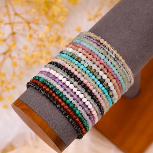 BONNY BOXX Natural Genuine Gemstone Faceted Round Beads Bracelets, 3mm Adjustable Stretchy Tiny Faceted Blue Turquoise Bracelet, Healing Crystal Reiki Chakra Dainty Jewelry Fashion Gifts4