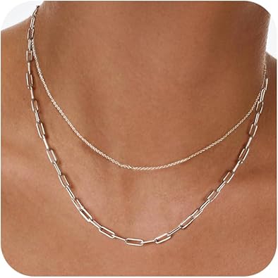 Chain Necklace for Women - Dainty Necklaces Trendy 14K Gold Plated Hypoallergenic Thin Box Herringbone Bead Chain Choker Necklace for Women Non Tarnish Simple Gold Jewelry Gift