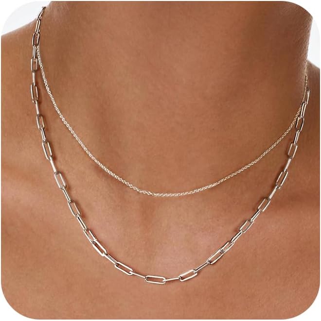 Chain Necklace for Women - Dainty Necklaces Trendy 14K Gold Plated Hypoallergenic Thin Box Herringbone Bead Chain Choker Necklace for Women Non Tarnish Simple Gold Jewelry Gift