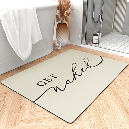 tchdio Bath Mat-Super Absorbent Quick Dry Bath Mats for Bathroom Floor Non Slip-Bathroom Mats with Rubber Backing-Ultra Thin Bathroom Rugs Fit Under Door, 17" x 35", Beige Beige 1'5" x 2'11"