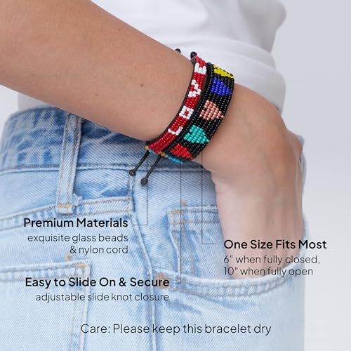 Ubuntu Life Beaded Leather LOVE Bracelet – Handmade Genuine Leather and Glass Bead Bracelet with Slide Closure, Stackable Bracelets for Women and Men4