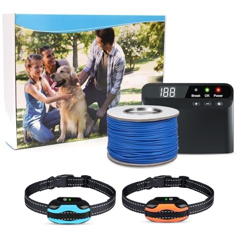 PcEoTllar Electric Fence for Dogs, Underground Dog Fence System, Rechargeable Upgraded Electric Dog Fence, 2 Waterproof Collar Receivers, with 656Ft Underground/Aboveground Boundary Cover