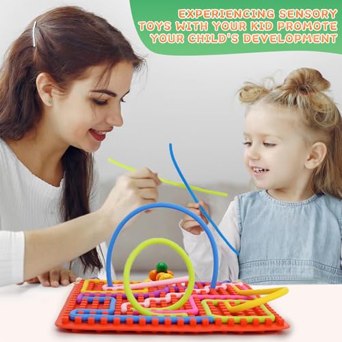 Sensorik Spielzeug Activity Board 5.7×5.7 Inch, Silikon Sensory Toys Fidget Spiel Zur Autismus, Stress, ADHD, Anxiety Spiele Play Toy Für Kinder ab 3 Jahr & Erwachsene, zum 11 Schnüren(Rot)
