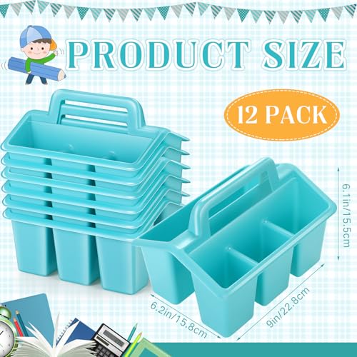 Image of WILLBOND 12 Pcs Classroom Storage Caddies Stackable Utility Caddies with 4 Compartment Plastic Caddy with Handle Portable Storage Bins Organizers for Kids Schools Art Craft Supplies